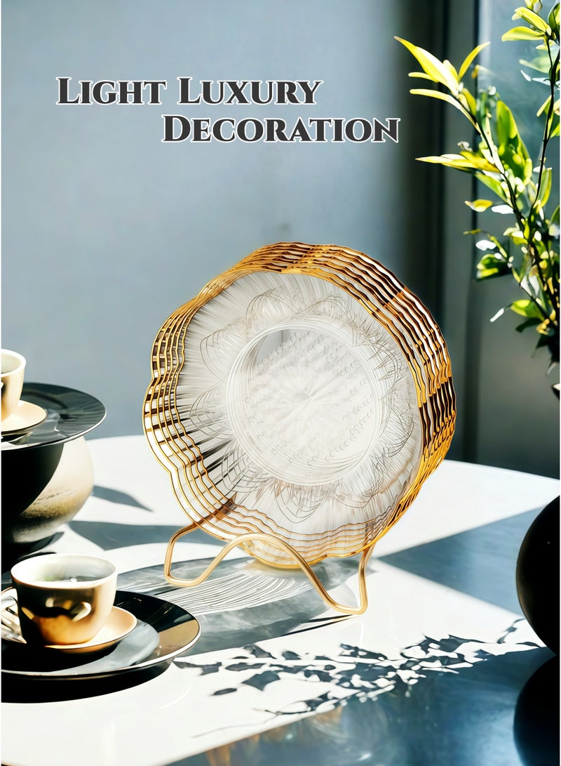 8Pcs Gold-Rimmed Clear Dessert Plate Free Forks Stainless Steel Rack Set,Elegant Snack Serving Tray Set for Fruit, Sweets & Ramadan,Bone Dishes,Thick, Dishwasher Safe for Home & Party Decor - Image 2