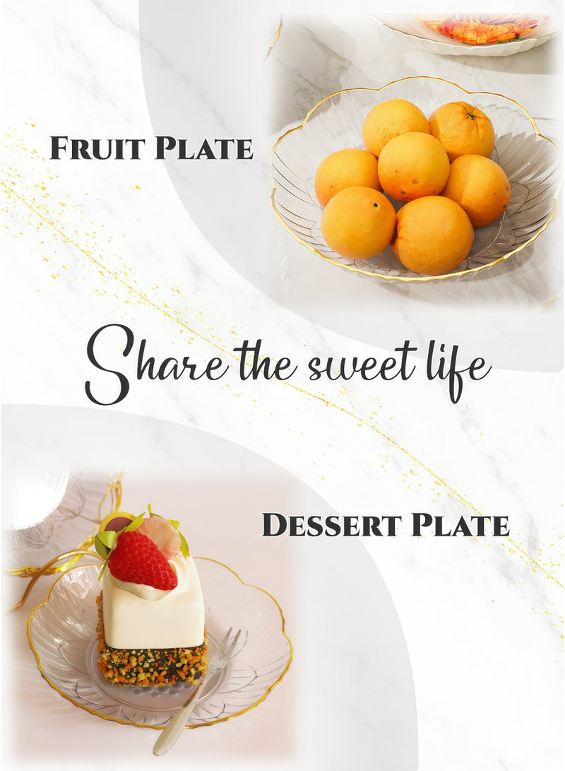 8Pcs Gold-Rimmed Clear Dessert Plate Free Forks Stainless Steel Rack Set,Elegant Snack Serving Tray Set for Fruit, Sweets & Ramadan,Bone Dishes,Thick, Dishwasher Safe for Home & Party Decor - Image 4