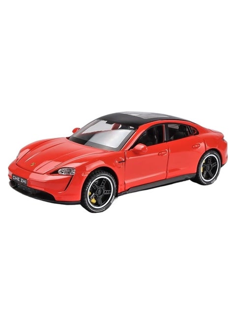 Diecast 1:32 Porsche Taycan Turbo SUV Model Car – Pull Back Alloy Toy with Sound & Light, Red Die-Cast Collectible for Kids and Collectors