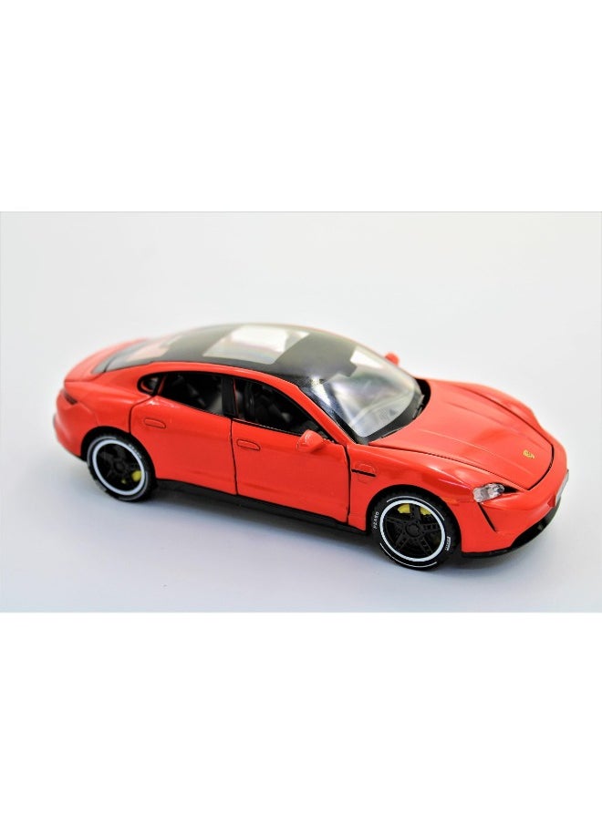 Diecast 1:32 Porsche Taycan Turbo SUV Model Car – Pull Back Alloy Toy with Sound & Light, Red Die-Cast Collectible for Kids and Collectors