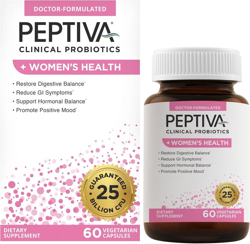 Peptiva Probiotics for Womens Health  Womens Probiotic and Digestive Support 25 Billion CFU MultiStrain Probiotic Lactobacillus Acidophilus Bifidobacterium  60 Vegetarian Capsules - Image 1
