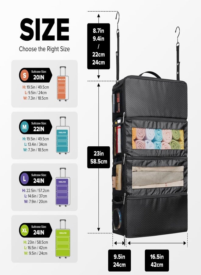 Vokelater Suitcase Organizer, Travel Luggage Organizer Hanging Shelves Packing Cube Closet/Collapsible Portable Travel Organizer for Carry-on, Extra Large, Black - Image 2