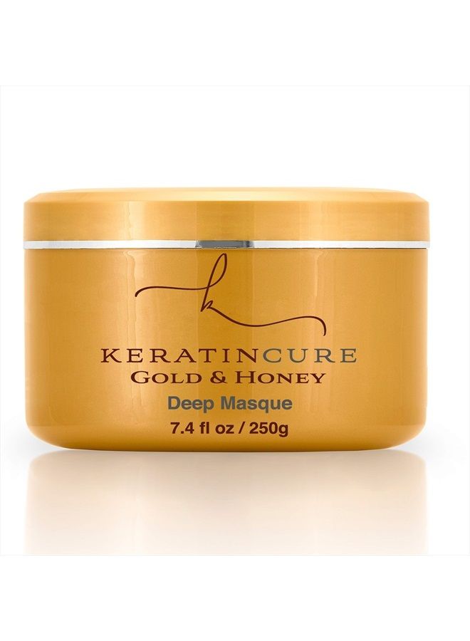 Keratin Cure Gold & Honey Deep Hair Mask Masque Conditioning Strengthen Dry Damaged Growth Relieves Scalp for all hair Moisturizing Reparation Argan Coconut Marula Women Men Beards 8 Oz - Image 1