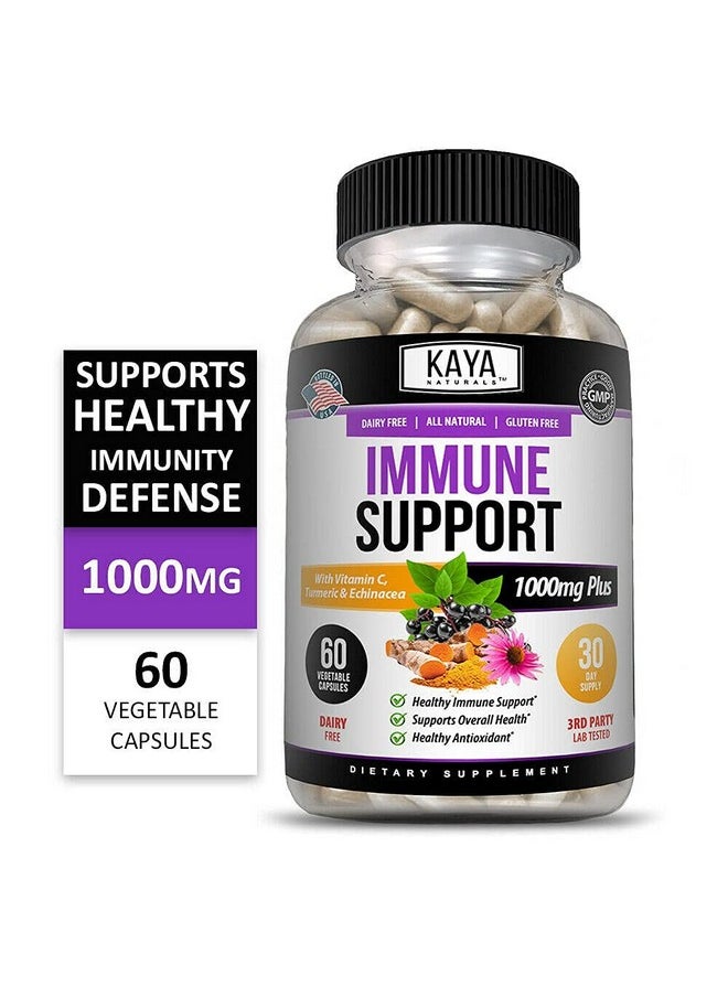 Kaya Naturals - Elderberry Immune Support ; Elderberry With Zinc And Vitamin C For Adults Elderberry Vitamins Probiotics & Turmeric 1000Mg Immune System Booster Sambucus Elderberry Capsules 60 Count - Image 1