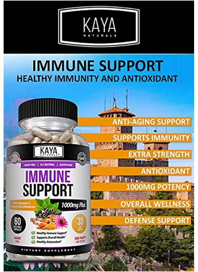 Kaya Naturals - Elderberry Immune Support ; Elderberry With Zinc And Vitamin C For Adults Elderberry Vitamins Probiotics & Turmeric 1000Mg Immune System Booster Sambucus Elderberry Capsules 60 Count - Image 1