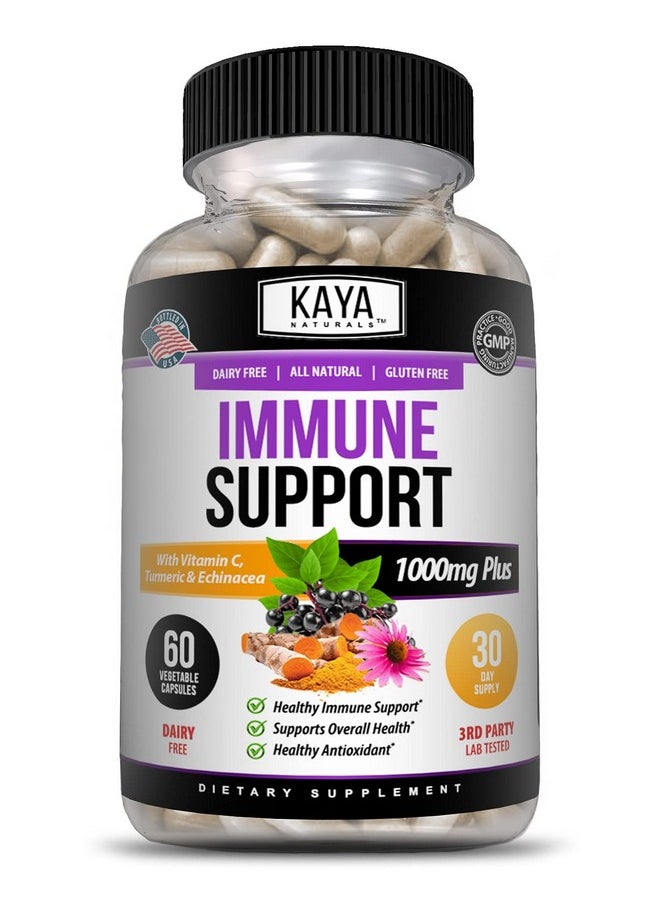 Kaya Naturals - Elderberry Immune Support ; Elderberry With Zinc And Vitamin C For Adults Elderberry Vitamins Probiotics & Turmeric 1000Mg Immune System Booster Sambucus Elderberry Capsules 60 Count - Image 1