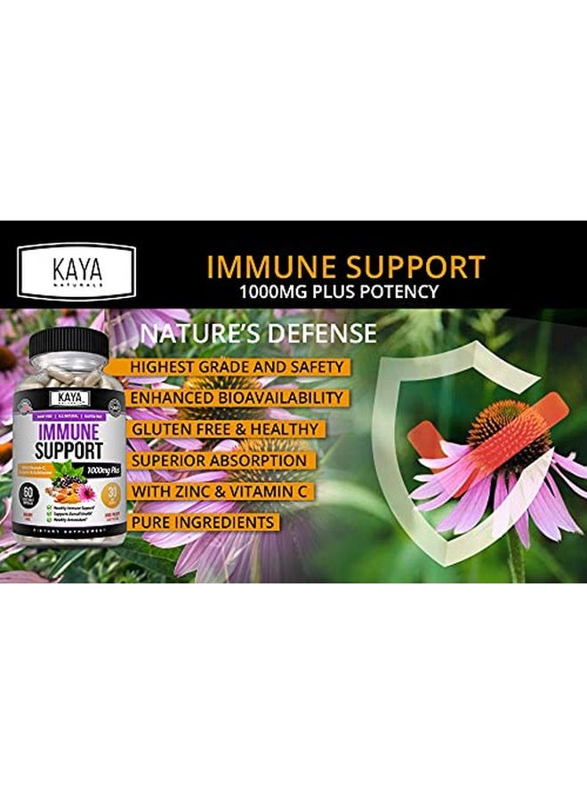 Kaya Naturals - Elderberry Immune Support ; Elderberry With Zinc And Vitamin C For Adults Elderberry Vitamins Probiotics & Turmeric 1000Mg Immune System Booster Sambucus Elderberry Capsules 60 Count - Image 1