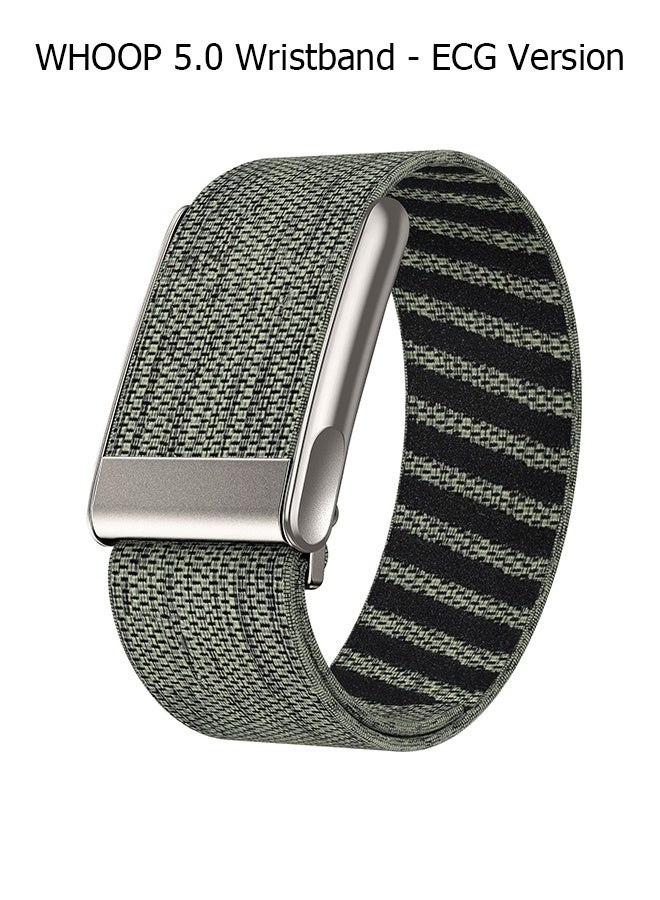 Nylon Sports Strap with Whoop 5.0 Strap - Compatible with One & Peak - Breathable Nylon Adjustable Waterproof Replacement Wrist Strap - For Fitness, Activity, Sleep, Wearables - For Whoop 5.0 - Gray-green/Titanium Frame/Electrocardiogram Model