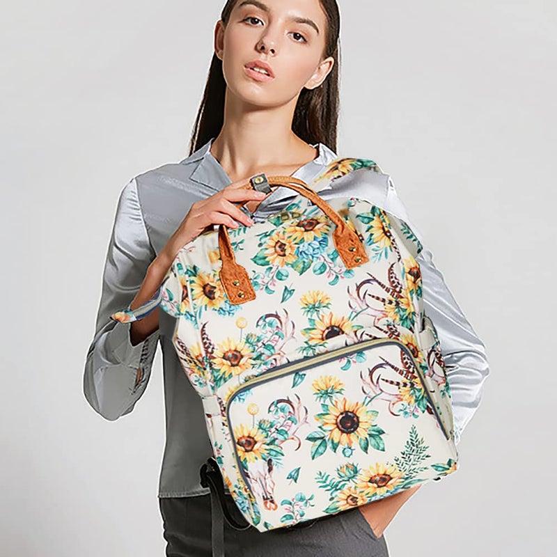LIMHOO Floral Diaper Bag Backpack, Waterproof Baby Care Bag, Women Travel Baby Nappy Changing Bag (White) - Image 2