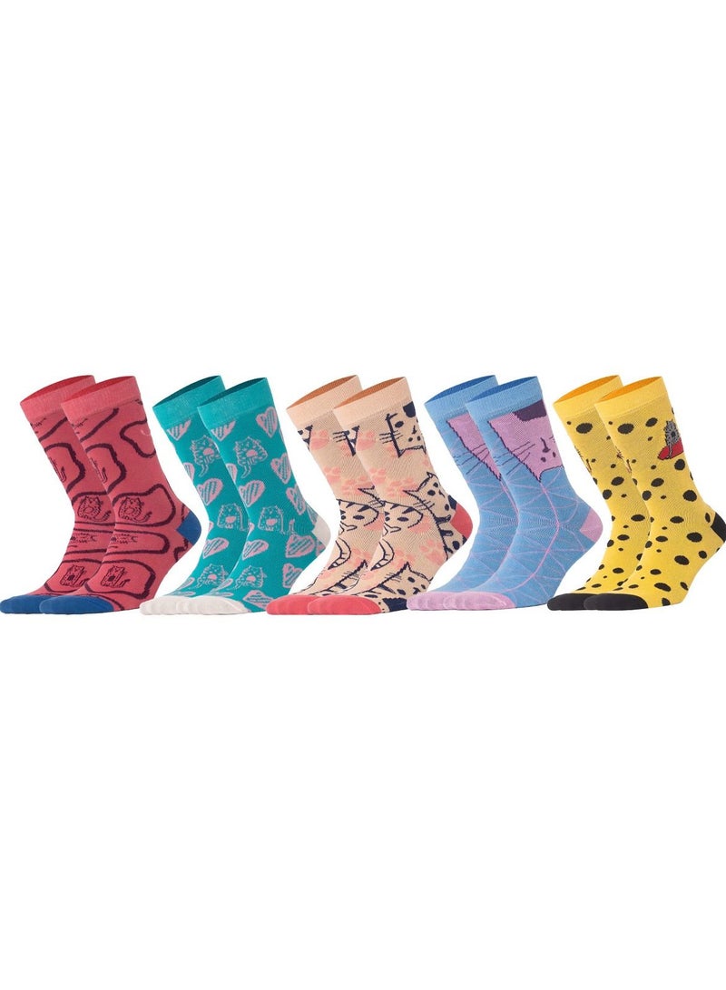 Biggdesign 5 Pairs Cats Design Women Socket Socks  - Image 1