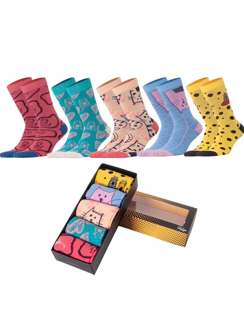 Biggdesign 5 Pairs Cats Design Women Socket Socks  - Image 2