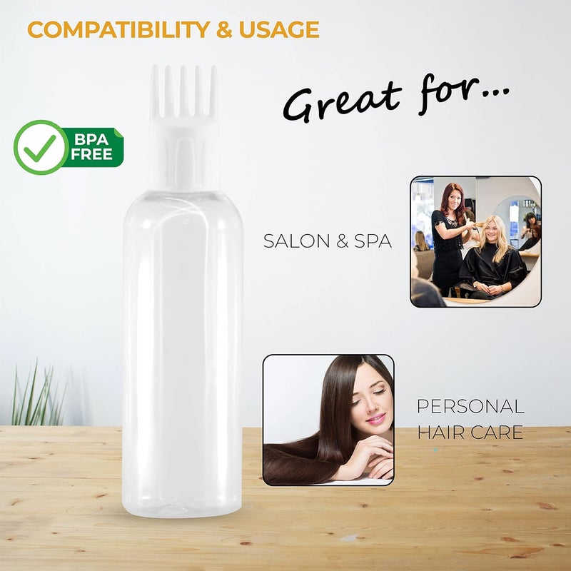MEETO Empty Hair Root Comb Applicator Bottle, Refillable Bottle for Applying Hair Oil Shampoo & Medicines, Empty Comb Cap Bottle, Round Container Bottle, White, 100 ml, Pack of 6 - Image 2
