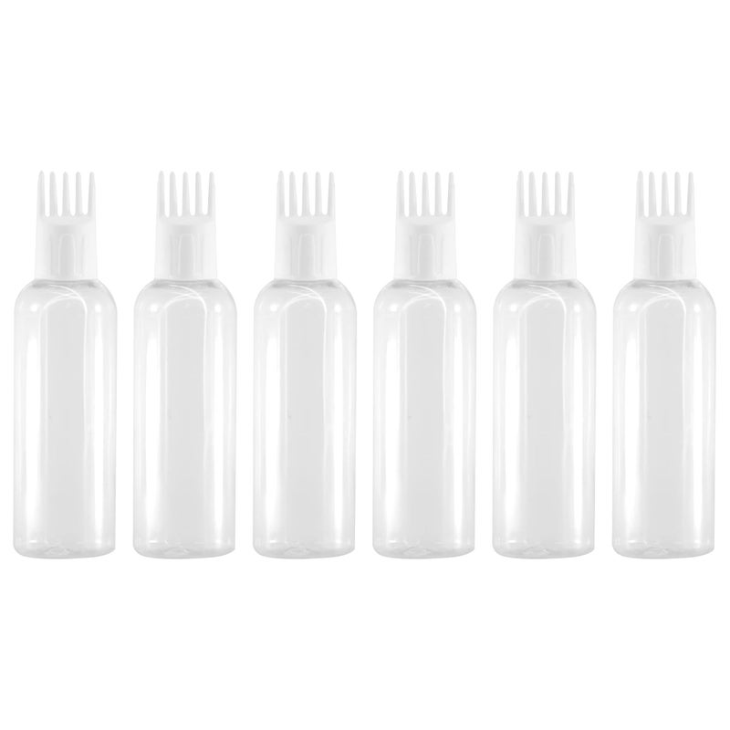 MEETO Empty Hair Root Comb Applicator Bottle, Refillable Bottle for Applying Hair Oil Shampoo & Medicines, Empty Comb Cap Bottle, Round Container Bottle, White, 100 ml, Pack of 6 - Image 1