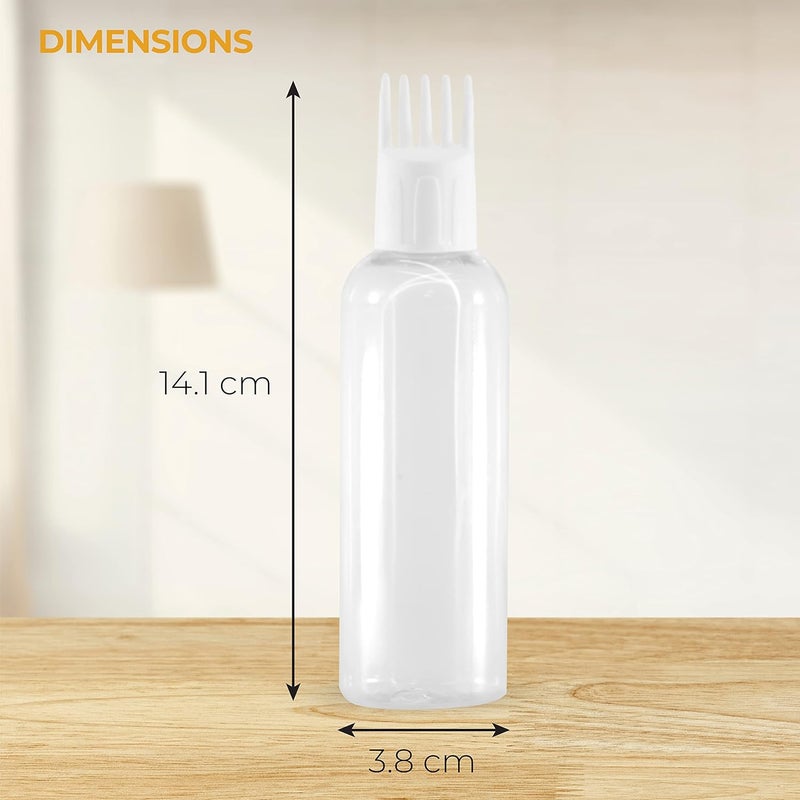 MEETO Empty Hair Root Comb Applicator Bottle, Refillable Bottle for Applying Hair Oil Shampoo & Medicines, Empty Comb Cap Bottle, Round Container Bottle, White, 100 ml, Pack of 6 - Image 3