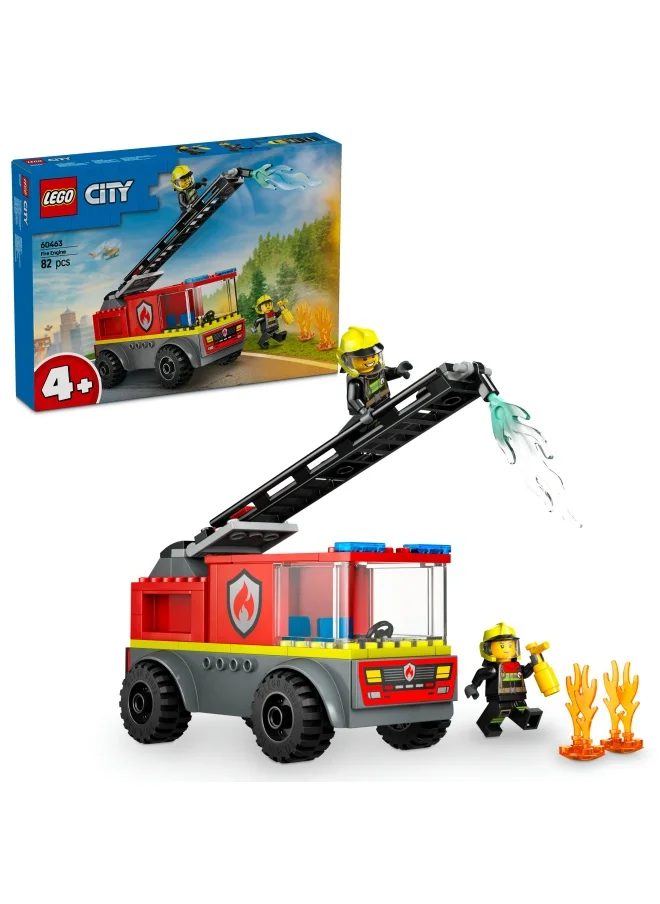 ليغو City Fire Engine with Ladder Toy for Toddlers - Vehicle Set with a Truck and 2 Firefighter Minifigures for 4+ Year Old Boys & Girls - Educational Gifts for Preschool Kids - 60463 (82 pieces)