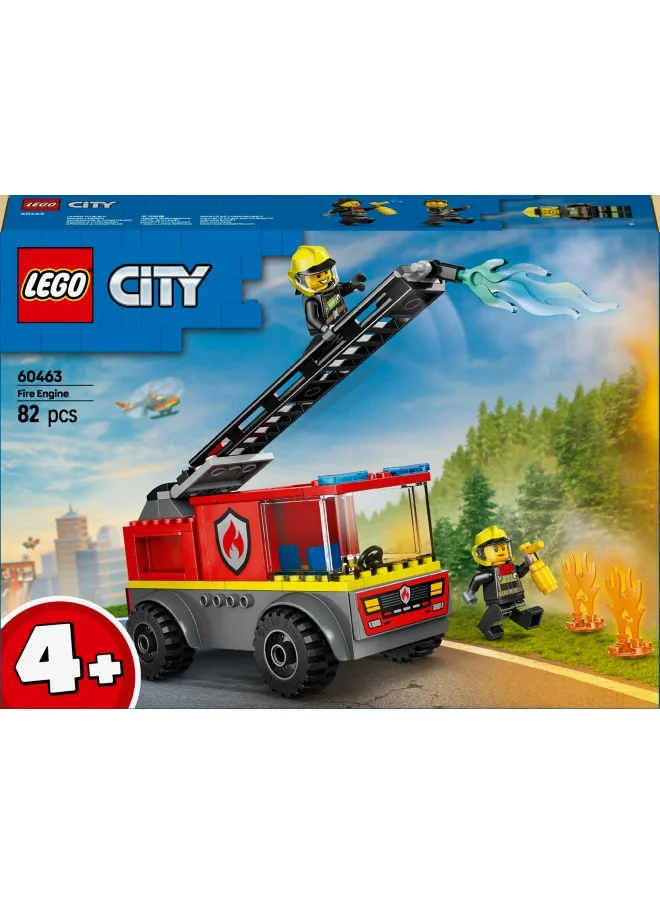 ليغو City Fire Engine with Ladder Toy for Toddlers - Vehicle Set with a Truck and 2 Firefighter Minifigures for 4+ Year Old Boys & Girls - Educational Gifts for Preschool Kids - 60463 (82 pieces)