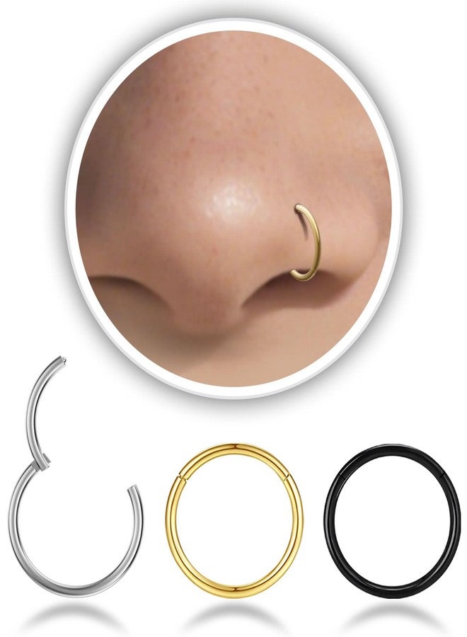 AMASIS 2Pcs 20Gauge Gold Silver Nose Rings Hoops - Men Women 316L Surgical Steel Hinged Nose Ring Hoop for Nostril Septum Cartilage Helix Daith Tragus Rook Conch Lip Ear Lobe Piercings - Image 1