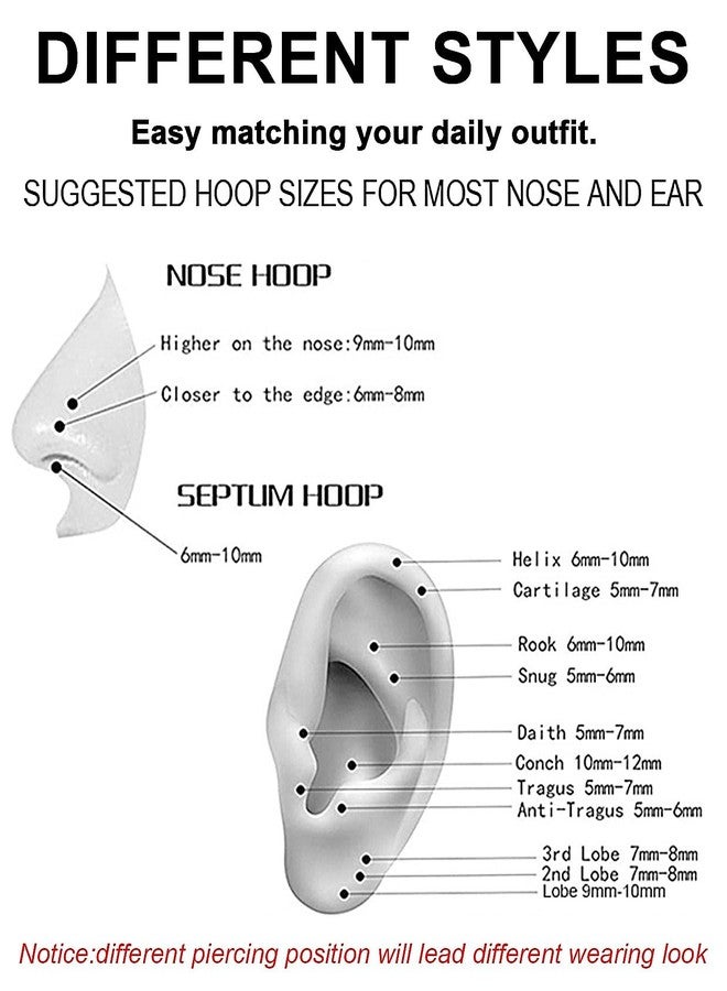 AMASIS 2Pcs 20Gauge Gold Silver Nose Rings Hoops - Men Women 316L Surgical Steel Hinged Nose Ring Hoop for Nostril Septum Cartilage Helix Daith Tragus Rook Conch Lip Ear Lobe Piercings - Image 5