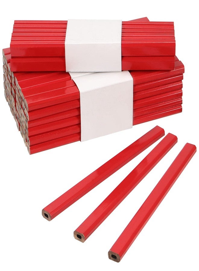 SINJEUN 144 Pieces 7 Inch Red Carpenter Pencils, Octagonal Flat Wooden Pencil, Professional Medium Hard Graphite Hard Carpenter Woodworking Marking Pencils - Image 1