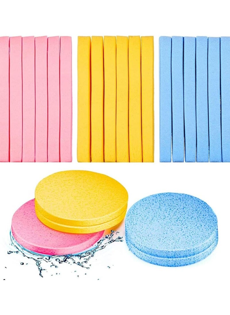 Y&D Compressed Face Sponge, 72 Pieces Cleansing Sponge Makeup Removal Pad Exfoliating Wash Round (Pink * 24 Pcs, Yellow Blue 24Pcs)  - Image 1