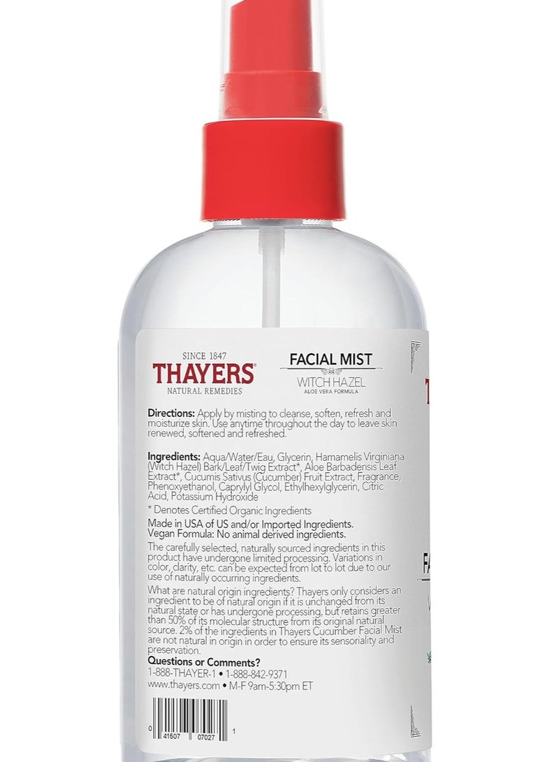 THAYERS Thayers Witch Hazel Facial Toner Spray with Cucumber and Aloe Vera 237ml - Image 2