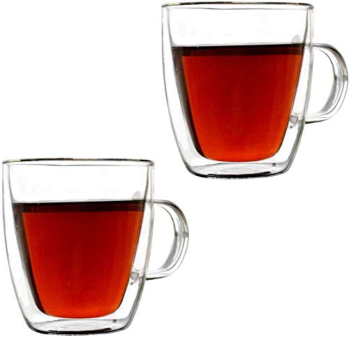 P-PLUS INTERNATIONAL Borosilicate Tea Glass Insulated Coffee Mug, Double Wall Glass Cup Tea Mug Espresso Mug Coffee Cup Iced Tea Cup Espresso Coffee Glass Mug(P03-350ml-Pack 2) - Image 3