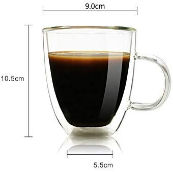 P-PLUS INTERNATIONAL Borosilicate Tea Glass Insulated Coffee Mug, Double Wall Glass Cup Tea Mug Espresso Mug Coffee Cup Iced Tea Cup Espresso Coffee Glass Mug(P03-350ml-Pack 2) - Image 2