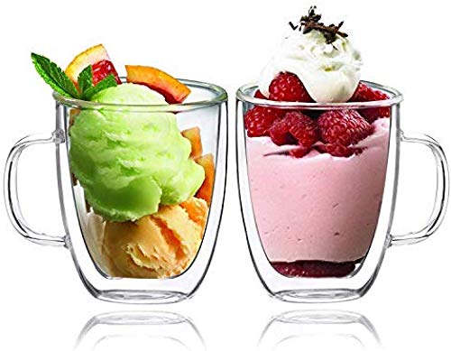 P-PLUS INTERNATIONAL Borosilicate Tea Glass Insulated Coffee Mug, Double Wall Glass Cup Tea Mug Espresso Mug Coffee Cup Iced Tea Cup Espresso Coffee Glass Mug(P03-350ml-Pack 2) - Image 1