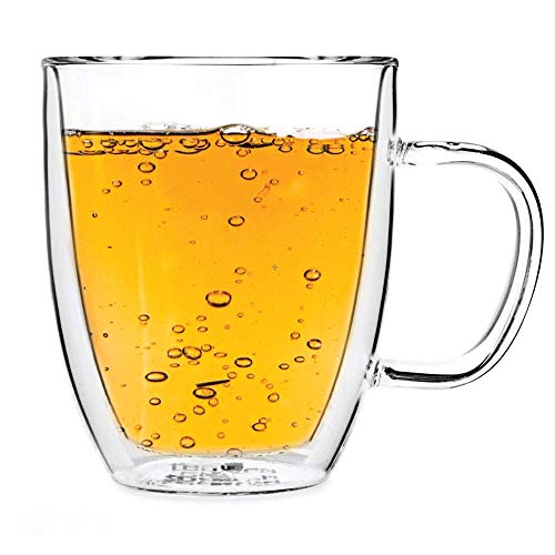 P-PLUS INTERNATIONAL Borosilicate Tea Glass Insulated Coffee Mug, Double Wall Glass Cup Tea Mug Espresso Mug Coffee Cup Iced Tea Cup Espresso Coffee Glass Mug(P03-350ml-Pack 2) - Image 4