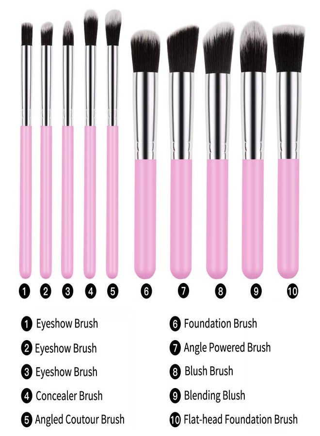 لوكزر مجموعة فرش مكياج ناعمة من لوكزر، 10 قطع (لون وردي) مع إسفنجة دمج مكياج (مجاناً) - طقم فرش مكياج محمول - Image 5
