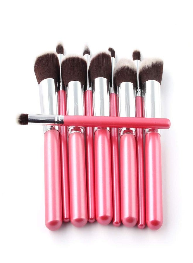 لوكزر مجموعة فرش مكياج ناعمة من لوكزر، 10 قطع (لون وردي) مع إسفنجة دمج مكياج (مجاناً) - طقم فرش مكياج محمول - Image 4