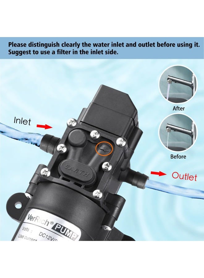 VerRich Diaphragm Pump, 12V Water Pump 70W 6A Intelligent Self Priming Sprayer Pump 6 L/Min 0.9MPA 131 PSI for RV Camper Marine Boat Garden - Image 2