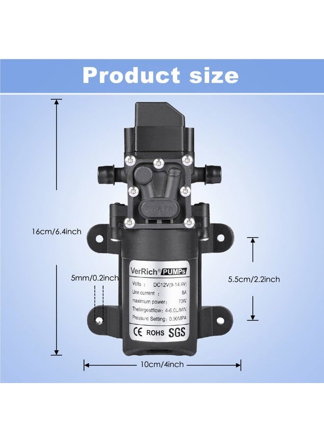 VerRich Diaphragm Pump, 12V Water Pump 70W 6A Intelligent Self Priming Sprayer Pump 6 L/Min 0.9MPA 131 PSI for RV Camper Marine Boat Garden - Image 4