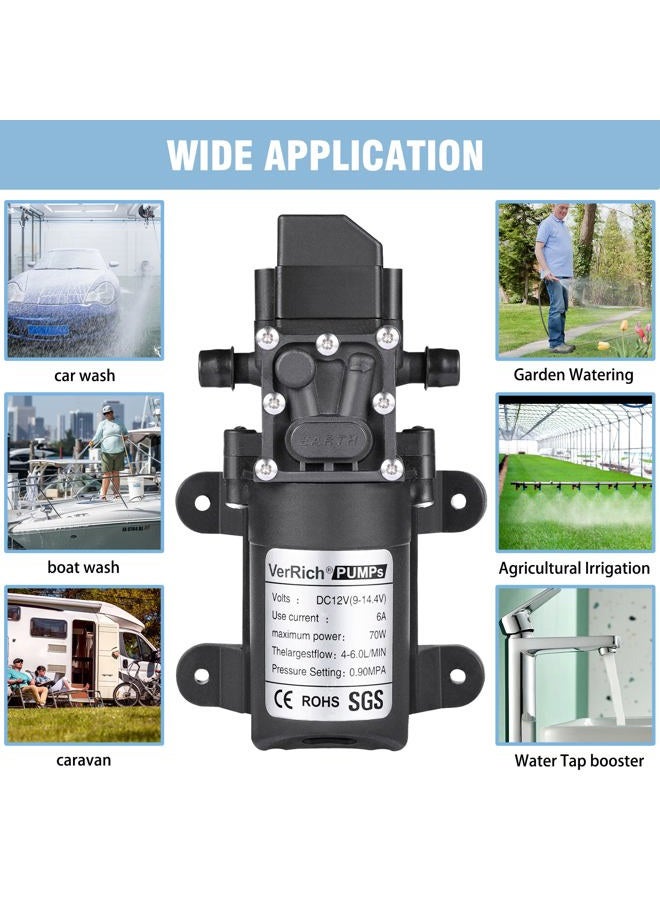 VerRich Diaphragm Pump, 12V Water Pump 70W 6A Intelligent Self Priming Sprayer Pump 6 L/Min 0.9MPA 131 PSI for RV Camper Marine Boat Garden - Image 5