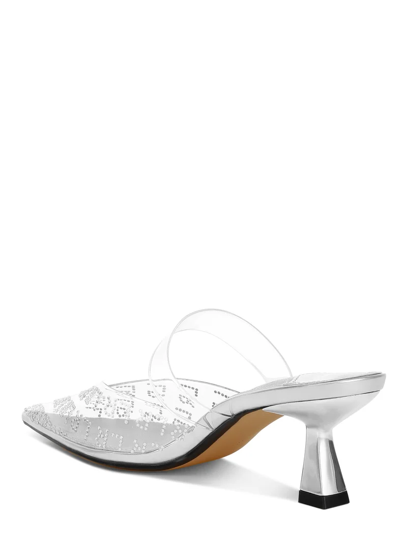 London Rag Pointed Toe Kitten Heels in Silver