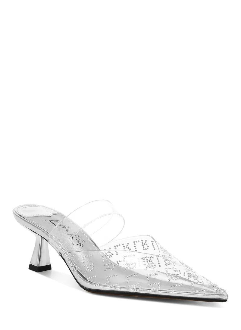 London Rag Pointed Toe Kitten Heels in Silver