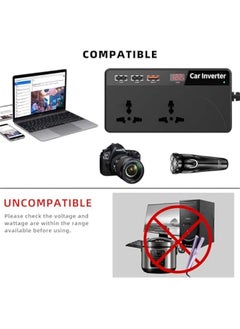 MIXDE 150W Power Inverter, DC 12/24V to 220V AC Car Converter with 3 USB and QC3.0 Fast Charger Ports Adapter, Car Plug Converter with Switch Current LED Screen for Car, Vehicles, Laptop  - Image 3
