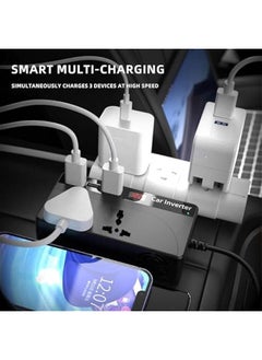 MIXDE 150W Power Inverter, DC 12/24V to 220V AC Car Converter with 3 USB and QC3.0 Fast Charger Ports Adapter, Car Plug Converter with Switch Current LED Screen for Car, Vehicles, Laptop  - Image 4
