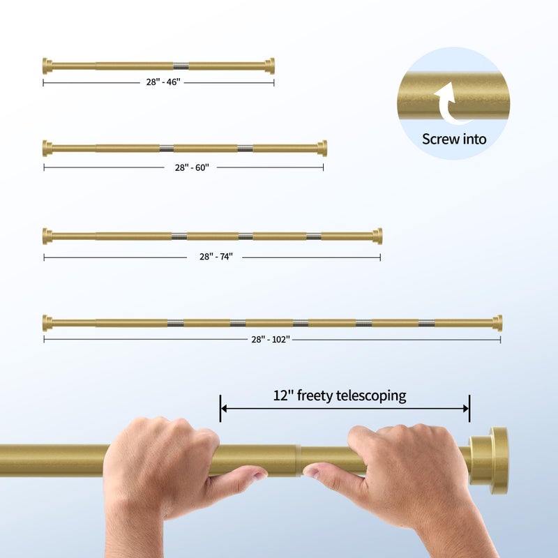 Mcrbeay Shower Curtain Rod, 1" Diameter Heavy Duty Tension Shower Rod, Non Slip Adjustable 28-102 inch No Drilling Shower Curtain Rods Spring Tension For Bathroom, Shower Stall, No Rust, Chrome Gold - Image 5