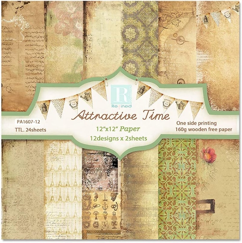 GOMTYEA Vintage Scrapbook Paper 12x12 - Double Sided Pattern Printed Scrapbooking Paper,Attractive Time Classic Antique Old Looking Craft Paper for DIY Card Making,12 Designs 24 Sheets - Image 2