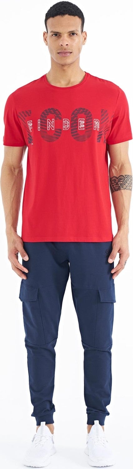 Tommy Life Red Indigo Text Print Detailed O Neck Standard
