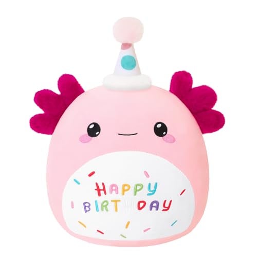 SQEQE Happy Birthday Axolotl Plush Axolotl Stuffed Animal Toy Pink Birthday Plushies Home Decor for Girls Boys Kids8Inch - Image 1