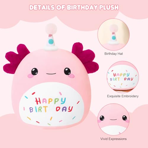 SQEQE Happy Birthday Axolotl Plush Axolotl Stuffed Animal Toy Pink Birthday Plushies Home Decor for Girls Boys Kids8Inch - Image 5