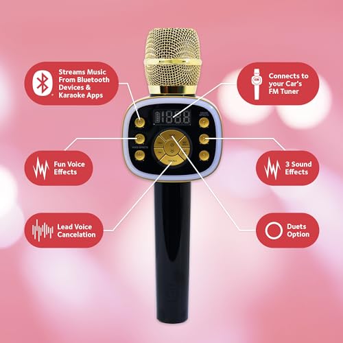 Singing Machine Carpool Karaoke Machine for Kids & Adults, Carpool Karaoke The Mic 2.0 - Wireless & Bluetooth Karaoke Microphone with Voice Changing Sound Effects as White Elephant Gift - Gold & Black - Image 3