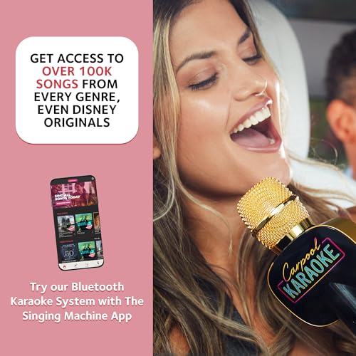 Singing Machine Carpool Karaoke Machine for Kids & Adults, Carpool Karaoke The Mic 2.0 - Wireless & Bluetooth Karaoke Microphone with Voice Changing Sound Effects as White Elephant Gift - Gold & Black - Image 4