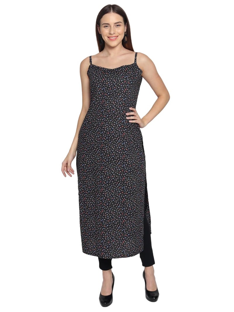 PATLANI Women's Crepe Full Stitched Kurti. Black - Image 1
