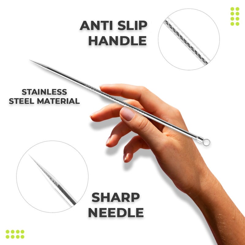 DERMATED 2 Pcs Pimple Extractor Tool Surgical Stainless Steel 410 | Comedone Extractor, Pimple Popper, Blackhead Remover for Face, Zit Popper, Pimple Needle for Acne Removal - Image 4