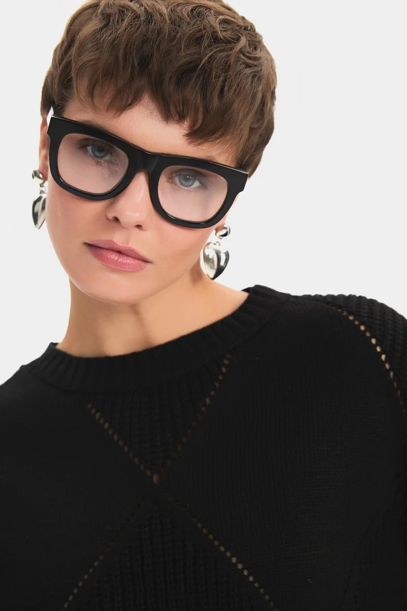 جون Women's Crew Neck Off Shoulder Self-Patterned Knitwear Sweater