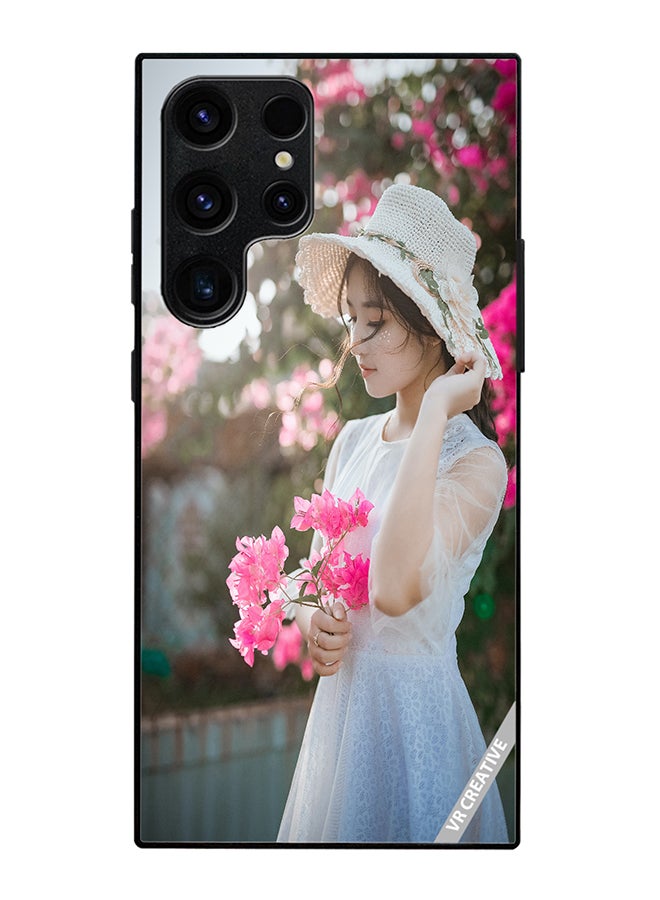 Protective Case Cover For Samsung Galaxy S25 Ultra Girl With Pink Flower Design Multicolour