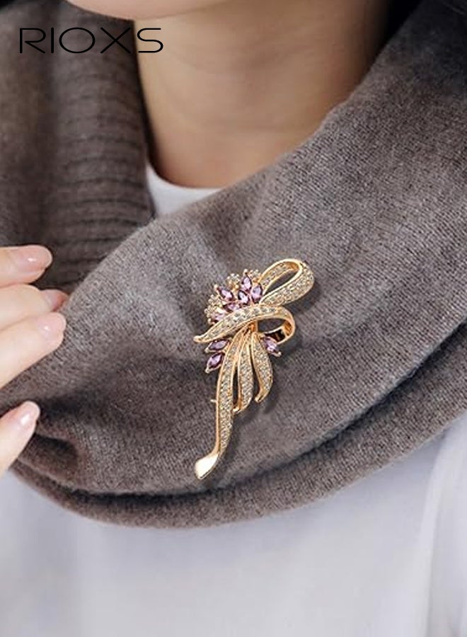 ريوكس بروش زهرة كريستالية مصنوع للنساء والفتيات، بروشات زهرية فاخرة مطلية بالذهب ومزينة بأحجار الراين اللامعة، دبابيس طية صدر السترة، هدية مجوهرات تخرج أنيقة ورائعة لابنة المعلمة والطالبات، لإكسسوارات الفساتين والقبعات والحقائب. - Image 1